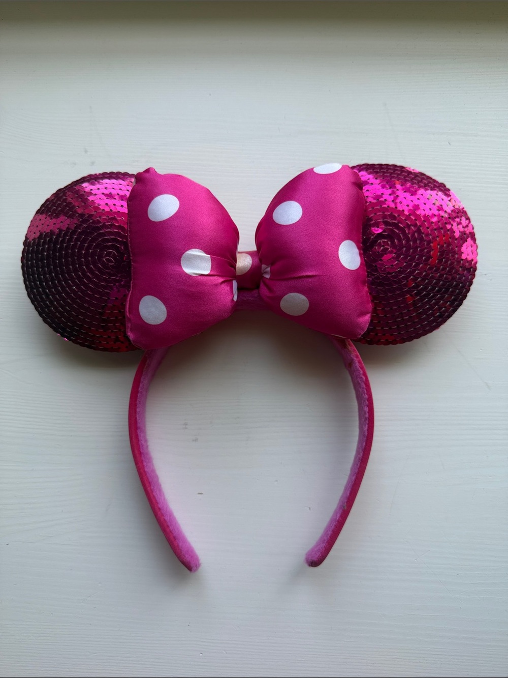 Pink Sequin Minnie-Style Bow Ear Headband for Kids